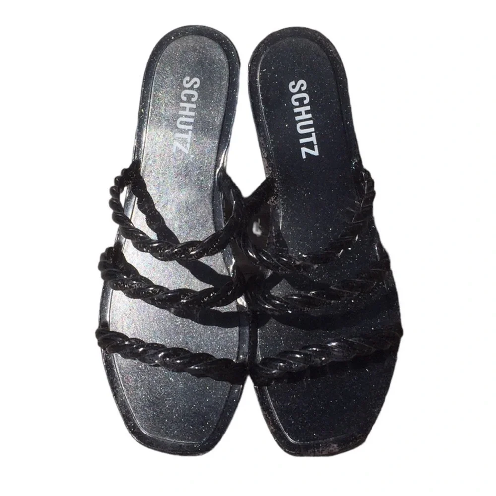 Schutz Diana Glitter Trio-Strap Jelly Slide Sandals